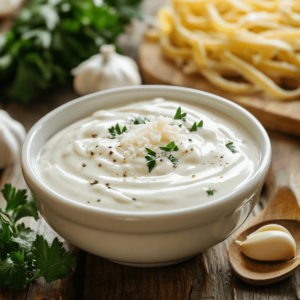 Classic Alfredo sauce with fettuccine pasta, topped with grated Parmesan cheese and fresh parsley in a cozy kitchen setting