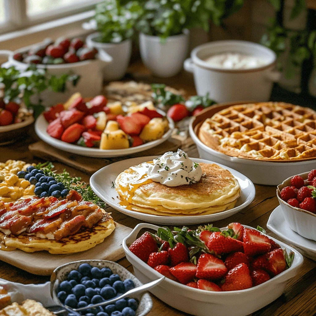 Sweet and savory breakfast fusion with maple-glazed bacon on waffles and avocado toast with honey drizzle