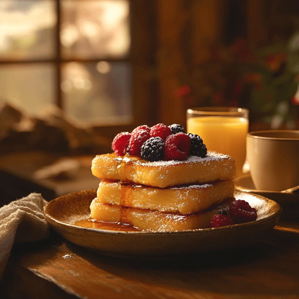 Golden-brown French toast sizzling in a frying pan with butter, showing the crispy edges and soft center