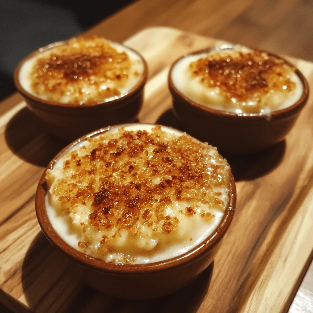 Close-up of crab brulee with a golden brown sugar crust and a sprinkle of fresh herbs on top