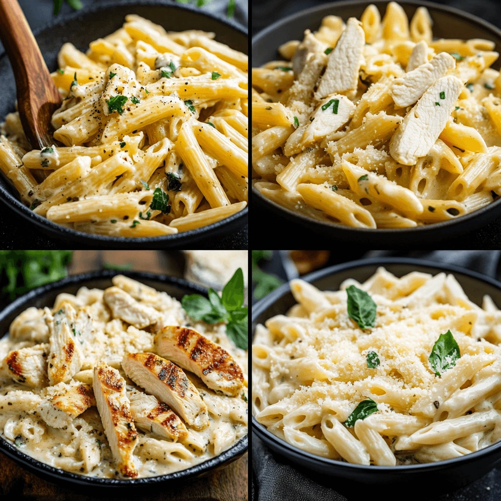 One-pot creamy chicken Alfredo pasta with a rich, velvety sauce and grated parmesan